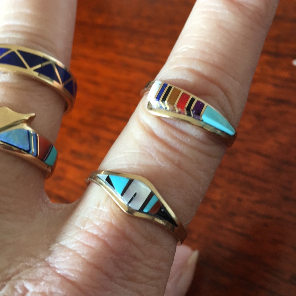 14K Gold Inlay Zuni Rings. For sale - Picture 4 of 8